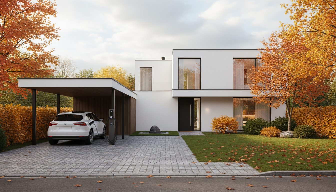 laadpaal installatie bij moderne villa in Flandre